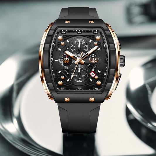 LIGE Mens Watches Luxury Tonneau Watches for Men Waterproof Analog Watch Chronograph Calendar Date Men’s Dress Business Work Watch Large Square Face Wristwatch