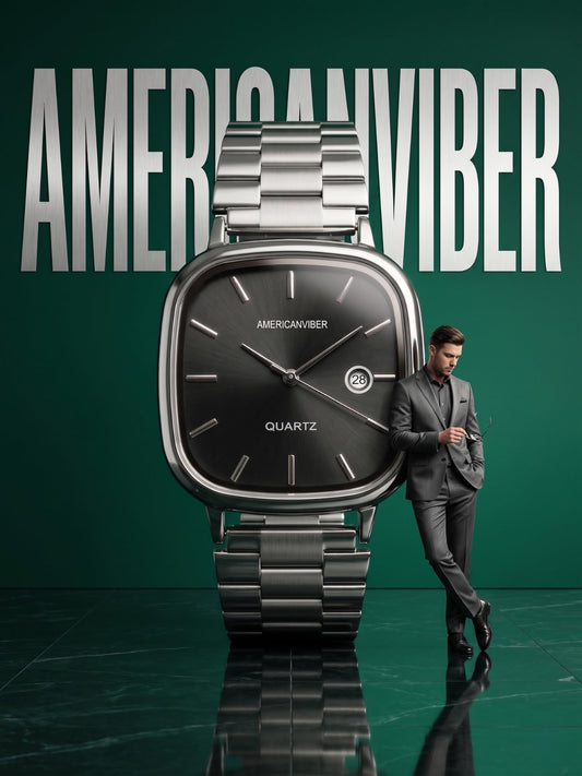 AMERICANVIBER Men's Silver, Watch with Stainless Steel Band | Water-Resistant Analog Dress & Casual Wristwatch