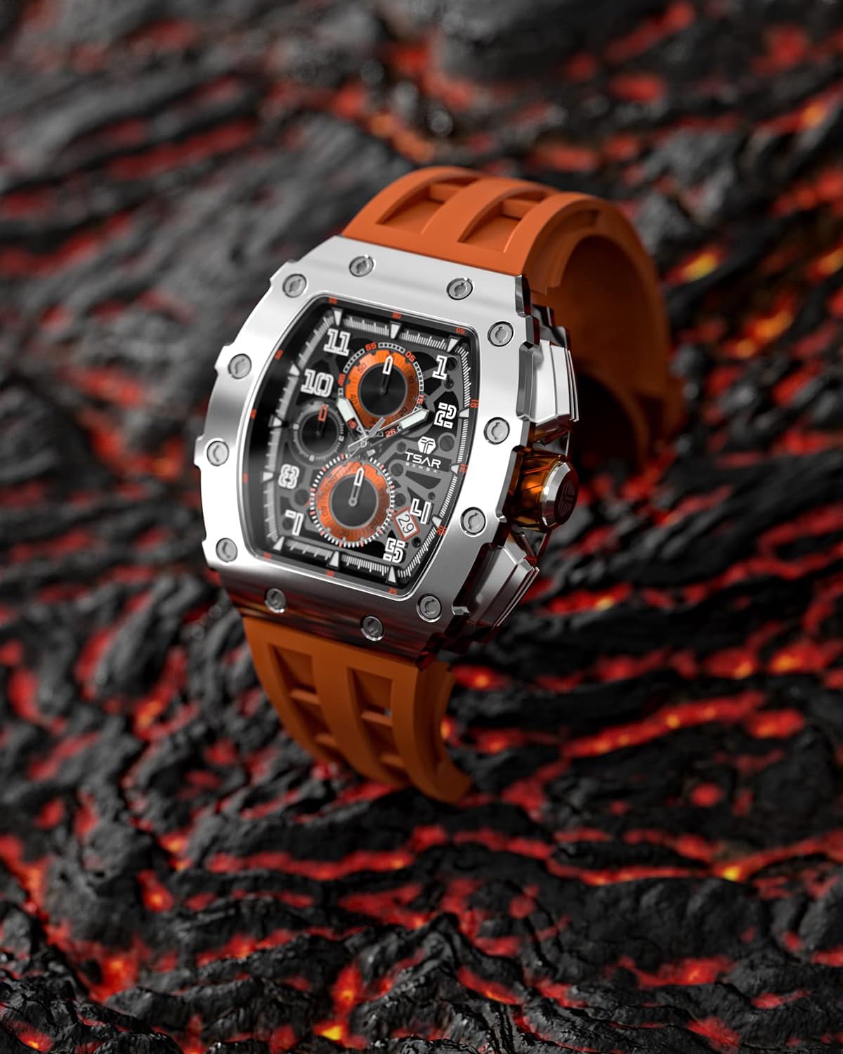 TSAR BOMBA Mens Watches Luxury Tonneau Watches for Men Waterproof 50M Analog Watch Chronograph Calendar Date Men’s Dress Business Work Watch