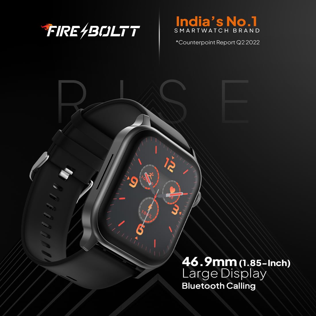 Fire‑Boltt Rise Smart Watch 1.85″ HD Display with Bluetooth Calling, AI Voice Assistant, Rotating Crown,SpO2 & Heart Rate Monitor