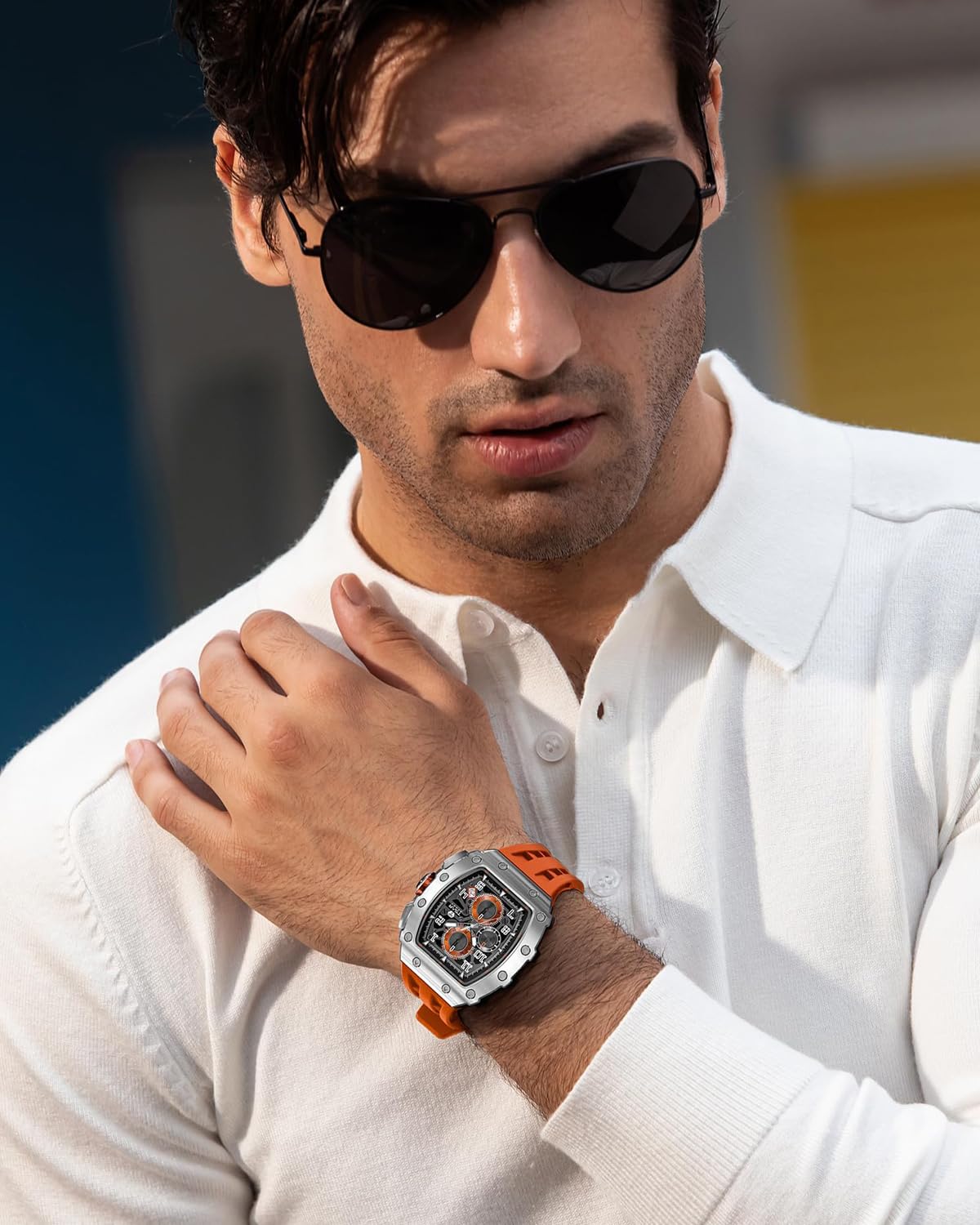TSAR BOMBA Mens Watches Luxury Tonneau Watches for Men Waterproof 50M Analog Watch Chronograph Calendar Date Men’s Dress Business Work Watch