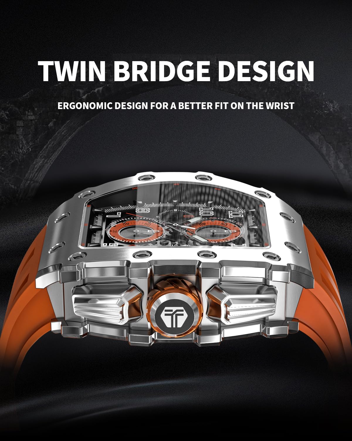 TSAR BOMBA Mens Watches Luxury Tonneau Watches for Men Waterproof 50M Analog Watch Chronograph Calendar Date Men’s Dress Business Work Watch