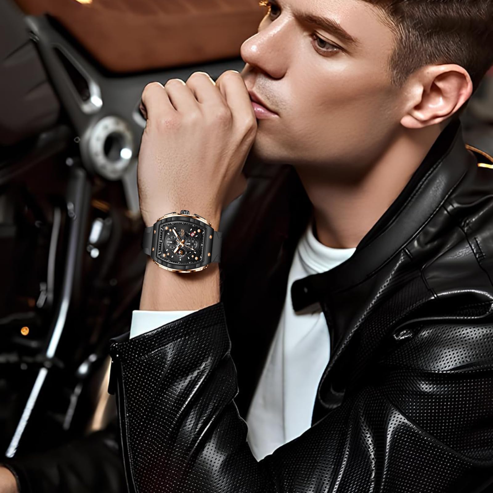 LIGE Mens Watches Luxury Tonneau Watches for Men Waterproof Analog Watch Chronograph Calendar Date Men’s Dress Business Work Watch Large Square Face Wristwatch