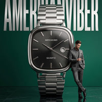 AMERICANVIBER Men's Silver, Watch with Stainless Steel Band | Water-Resistant Analog Dress & Casual Wristwatch