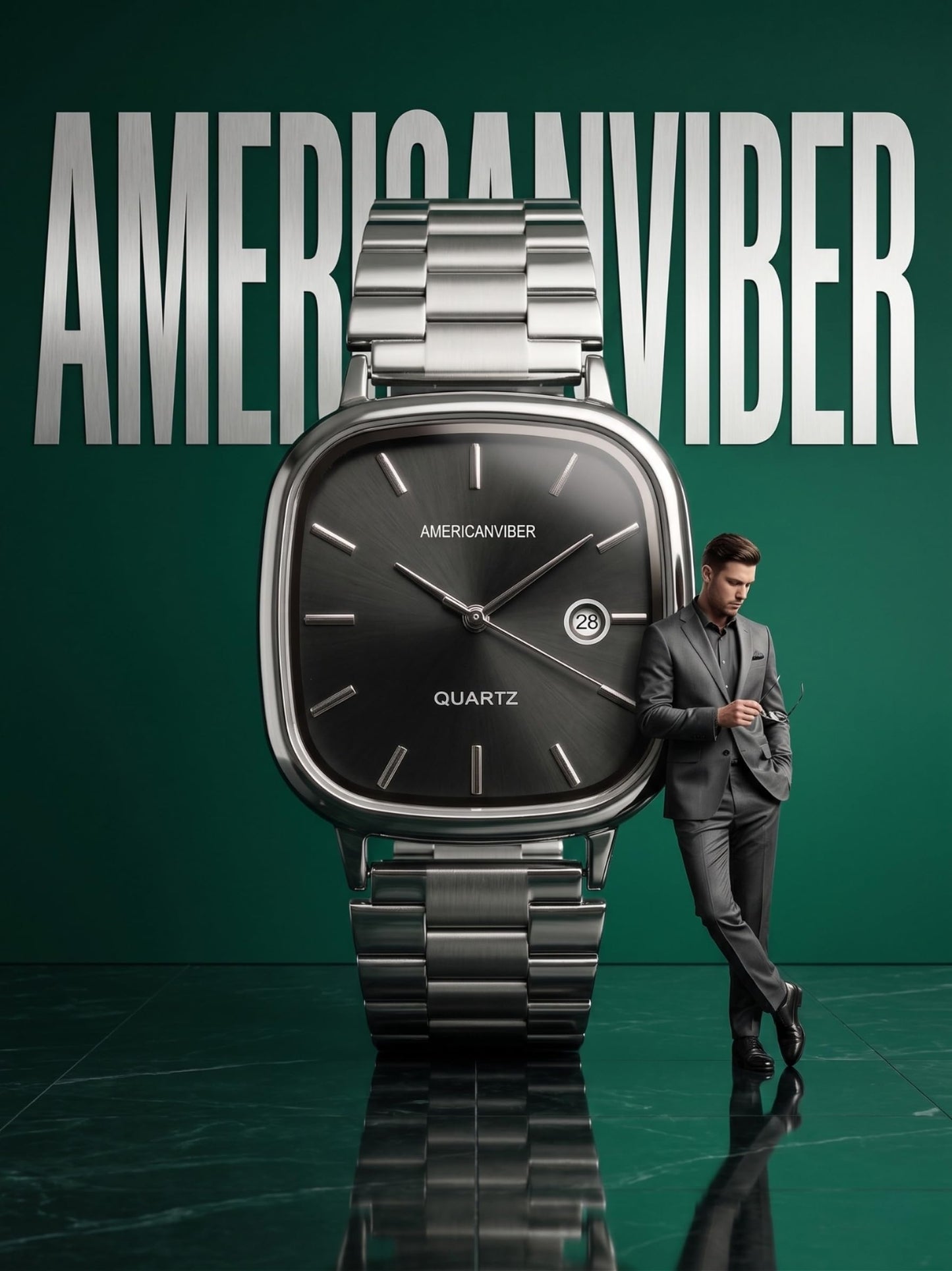 AMERICANVIBER Men's Silver, Watch with Stainless Steel Band | Water-Resistant Analog Dress & Casual Wristwatch