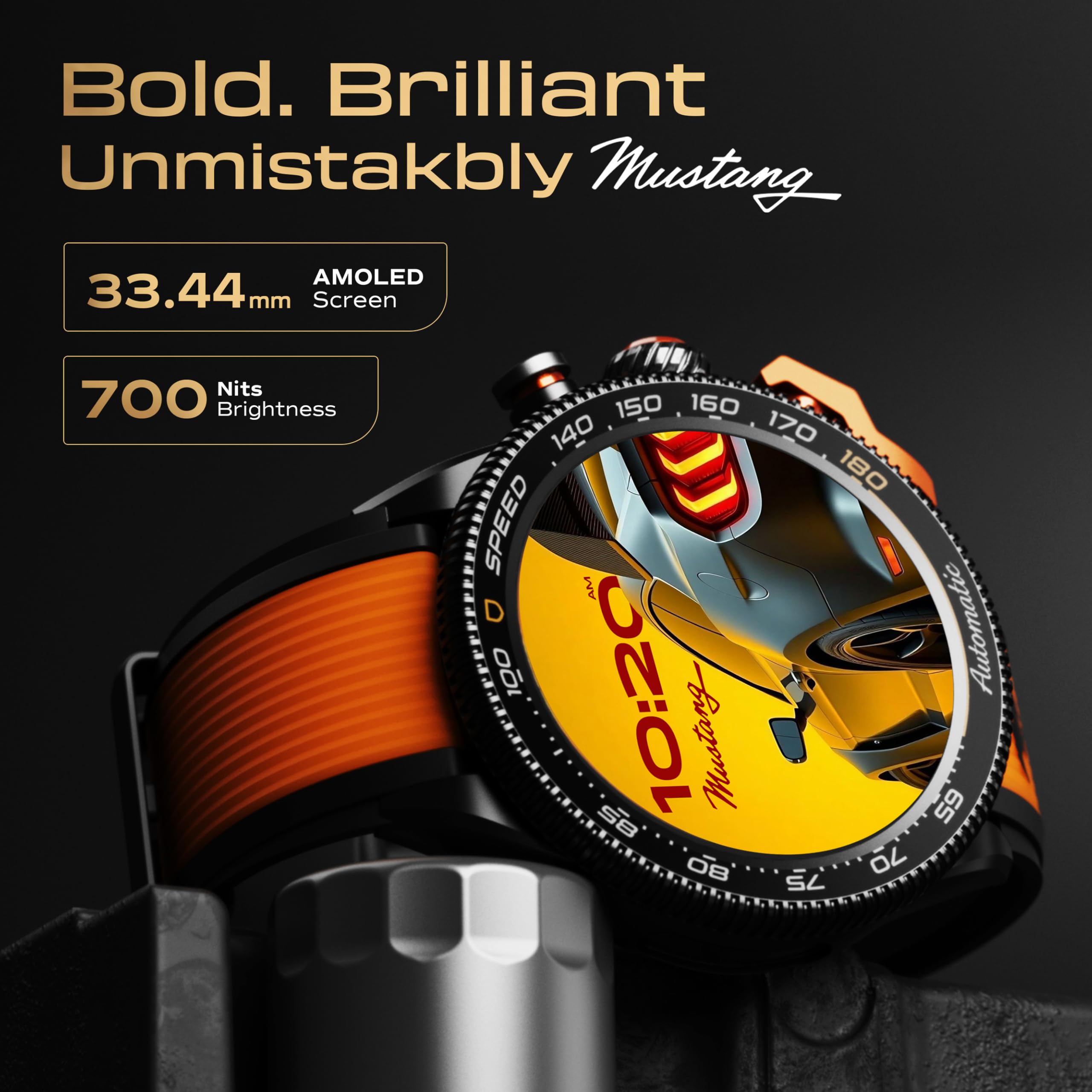 GOBOULT Newly Launched Mustang Stallion Smart Watch 1.43'' AMOLED Display, Rotating Bezel, BT Calling, 200+Watchfaces, 700 Nits Brightness, AI Voice Assistant, SpO2 Monitoring (Turbo Orange)