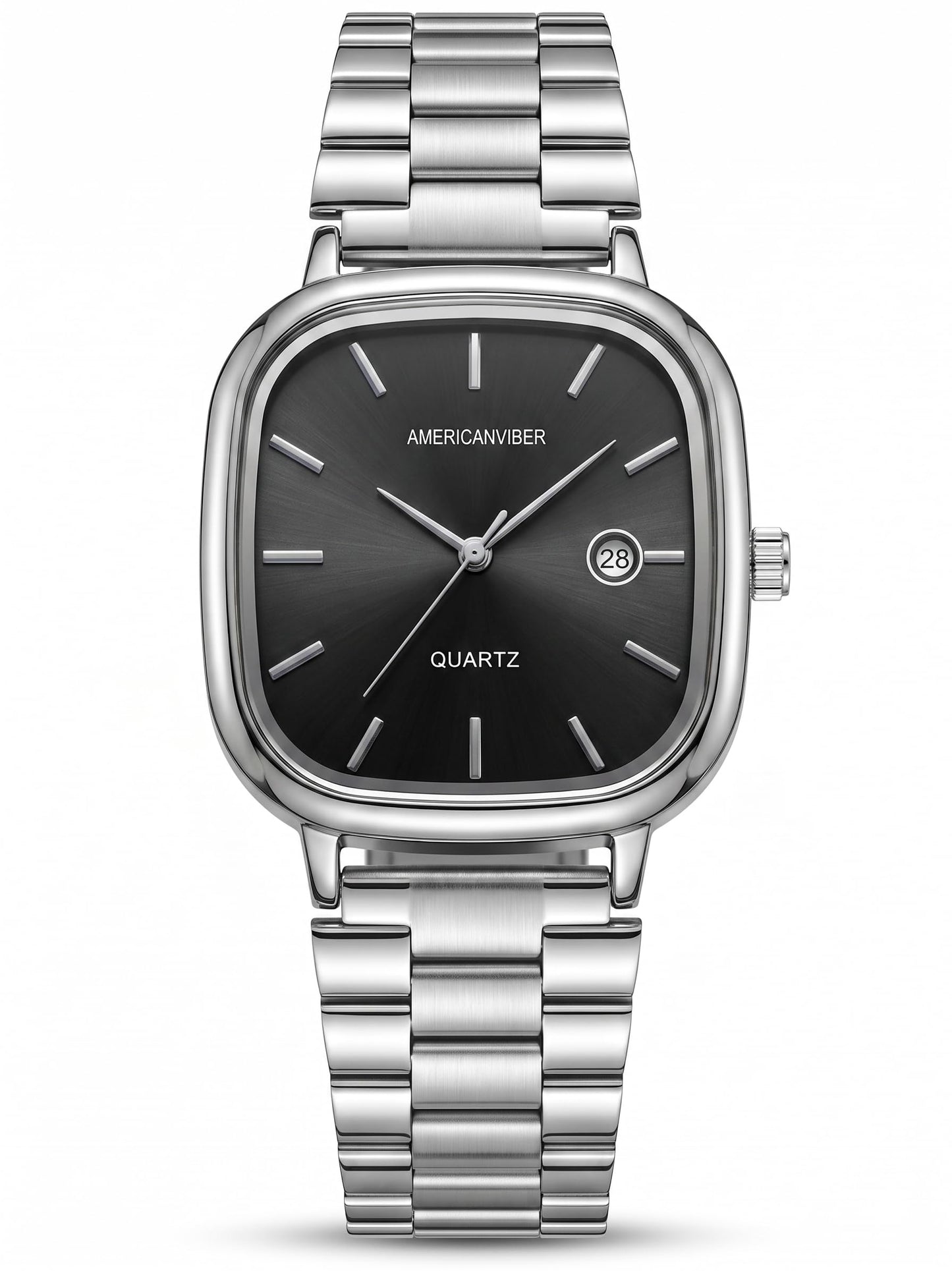 AMERICANVIBER Men's Silver, Watch with Stainless Steel Band | Water-Resistant Analog Dress & Casual Wristwatch