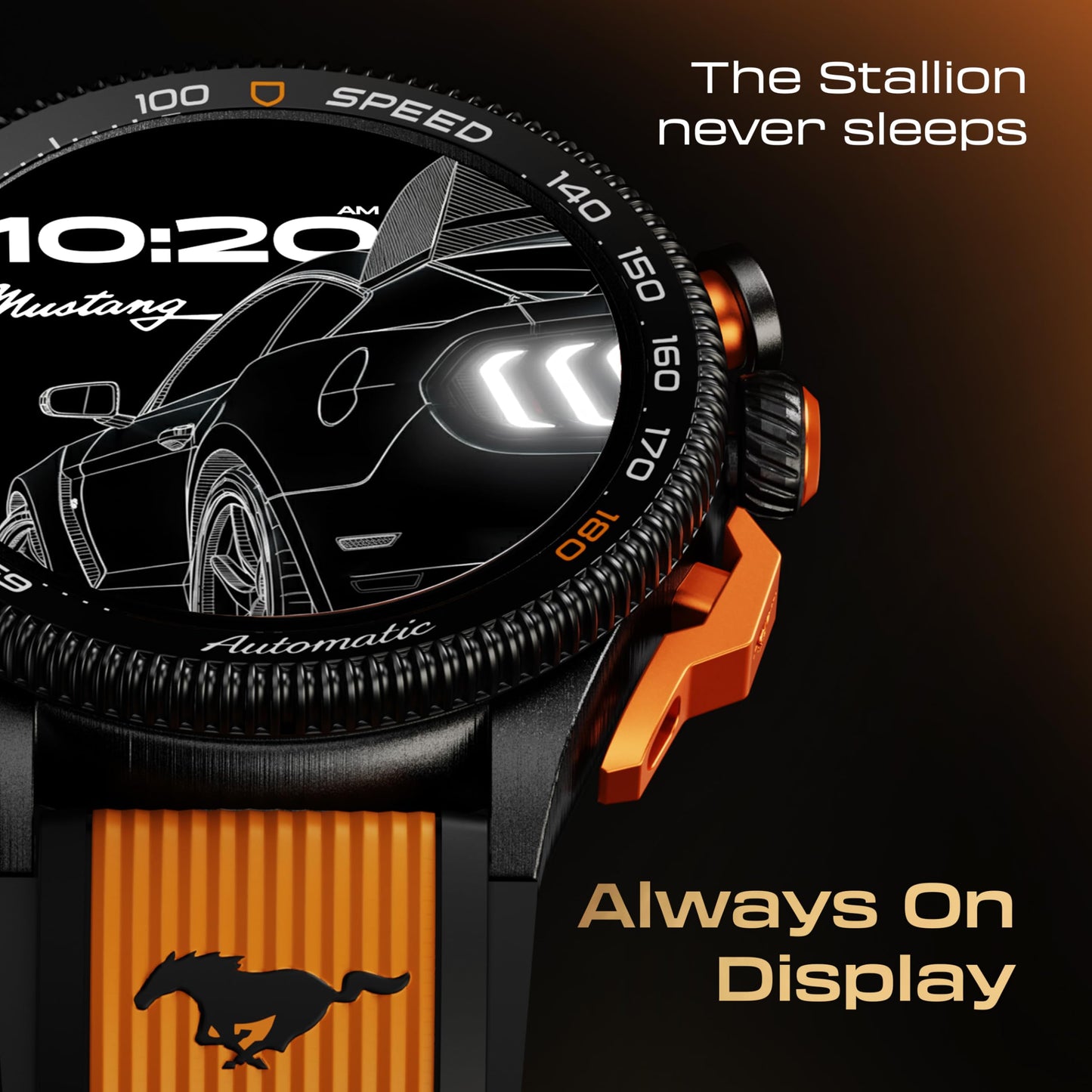 GOBOULT Newly Launched Mustang Stallion Smart Watch 1.43'' AMOLED Display, Rotating Bezel, BT Calling, 200+Watchfaces, 700 Nits Brightness, AI Voice Assistant, SpO2 Monitoring (Turbo Orange)