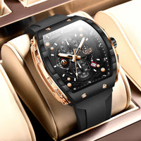 LIGE Mens Watches Luxury Tonneau Watches for Men Waterproof Analog Watch Chronograph Calendar Date Men’s Dress Business Work Watch Large Square Face Wristwatch